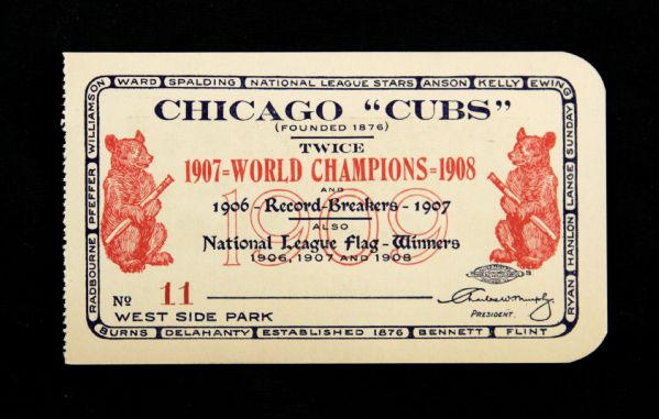 1909 Chicago Cubs West Side Park Stadium Pass w/ Team Photo on Reverse