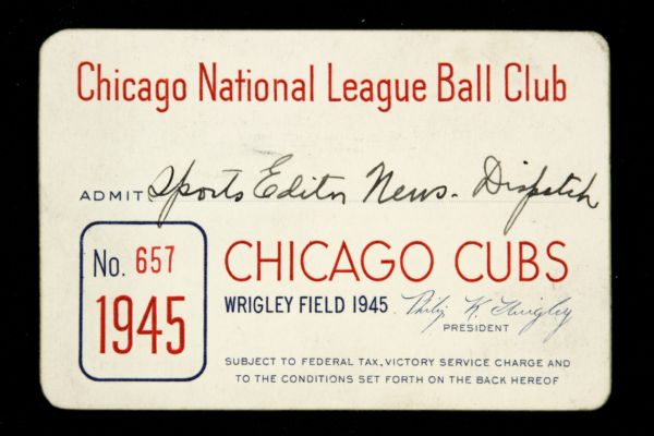 1945 Chicago Cubs Wrigley Field Season Pass