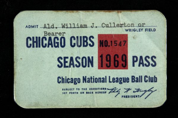 1969 Chicago Cubs Wrigley Field Season Pass