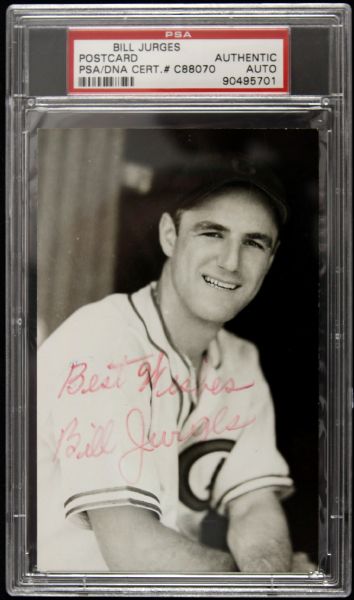 1946-47 Bill Jurges Chicago Cubs Signed Postcard (PSA Slabbed)