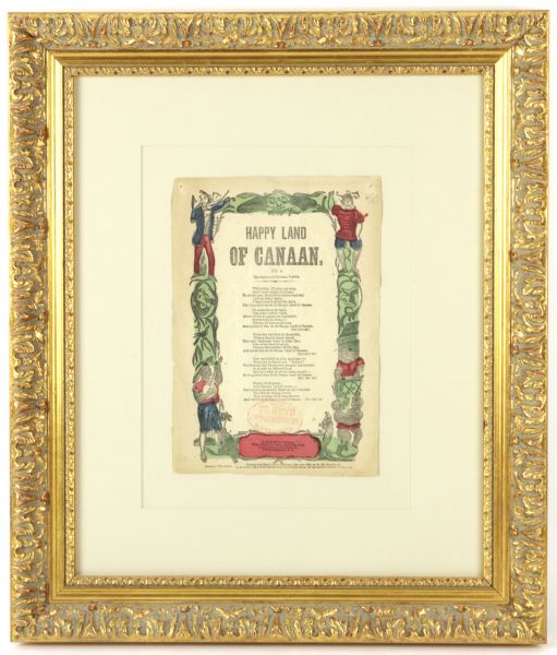 1860 "18 x 20" Framed Happy Land of Canaan Lyric Sheet Sayers and Heenan Version
