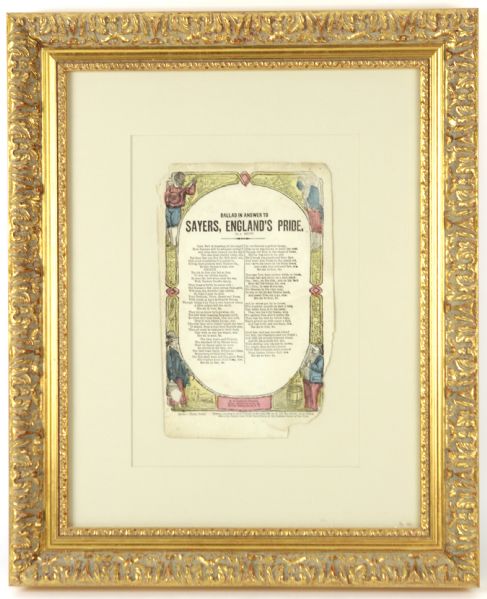 1860 17" x 20" Framed Sayers, Englands Pride Original Ballad Sheet