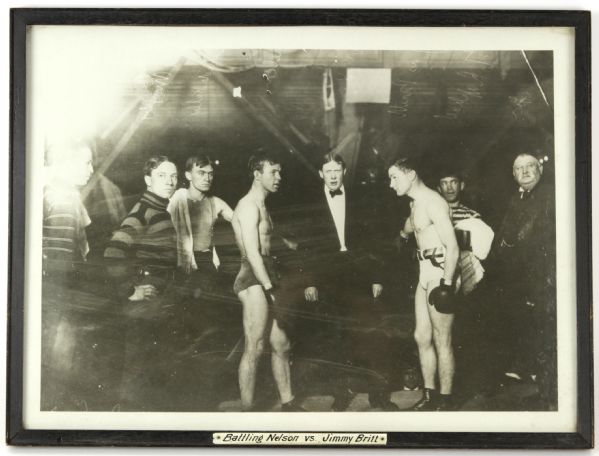 1905 13" x 18" Battling Nelson vs. Jimmy Britt Framed Photograph 