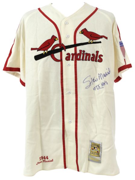 2000s Stan Musial St. Louis Cardinals Signed Mitchell & Ness Cooperstown Collection Jersey (JSA)
