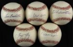 1989-93 Milwaukee Braves Single Signed ONL White Baseballs - Lot of 5 w/ Hank Aaron, Warren Spahn, Eddie Mathews & More (JSA)