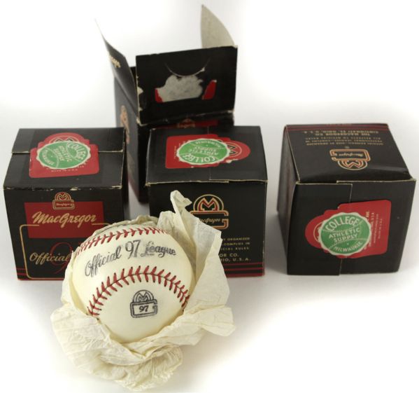 1960s MacGregor Official League 97 Baseballs - Lot of 4 w/ 3 Sealed in Original Box 