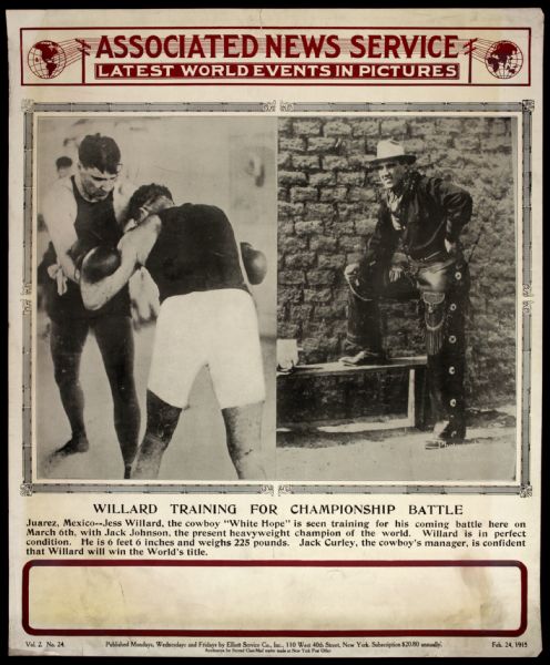 1915-1919 Lot of Two Newspaper Posters 14" x 17" Jess Willard Jack Johnson Jack Dempsey Tommy Gibbons