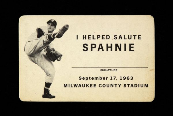 1963 Warren Spahn Milwaukee Braves I Helped Salute Spahnie Souvenir Ticket 