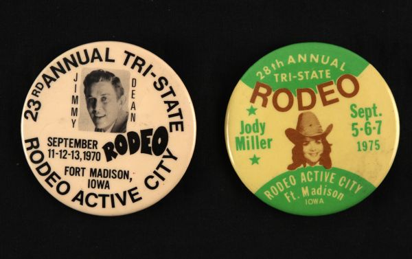 1970-75 Tri-State Rodeo 2.25" Pinback Buttons w/ Jimmy Dean & Jody Miller - Lot of 2