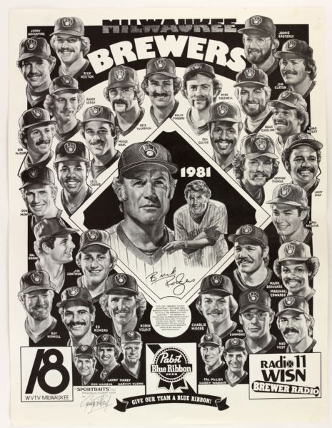 1981 Milwaukee Brewers 17" x 23" George Pollard Team Sportrait - Collection of 4