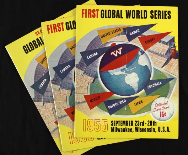 1955-56 Global World Series of Baseball County Stadium Program Ticket Stub & Schedule Collection - Lot of 7