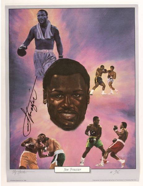 1989 Joe Frazier Larry Holmes Heavyweight Champions Signed 18" x 24" SportsArt Lithographs - Lot of 2 (JSA) 