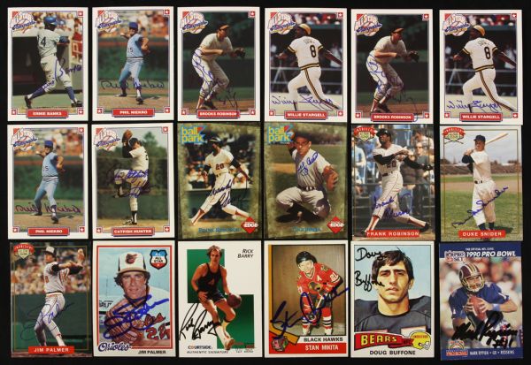 1990s-2000s Baseball Football Basketball Hockey Olympic Signed Trading Cards - Lot of 29 w/ Bob Gibosn, Ernie Banks, Yogi Berra & More (JSA)