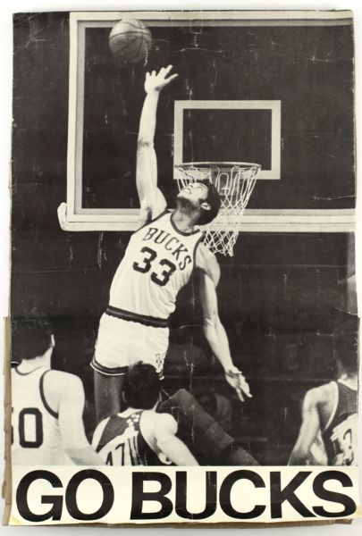 1970s Kareem Abdul Jabbar Milwaukee Bucks Go Bucks 19" x 28" Poster
