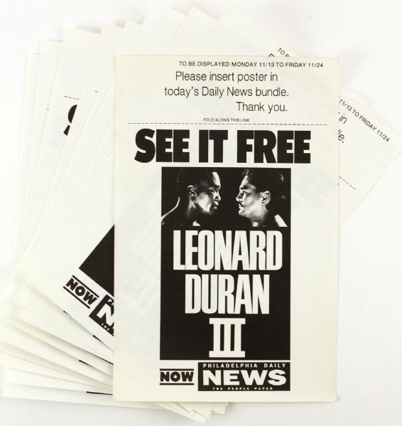 1989 Sugar Ray Leonard vs. Roberto Duran III 10" x 16" Super Middleweight Championship Bout Philadelphia Daily News Posters - Lot of 11