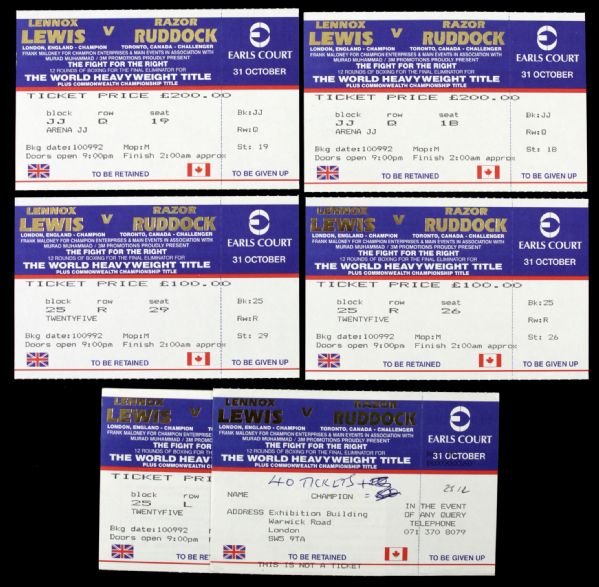 1992 Lennox Lewis vs. Razor Ruddock Heavyweight Title Bout Ticket Collection - Lot of 92