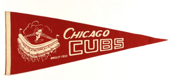 1940s Chicago Cubs Wrigley Field Full Size 29" Pennant