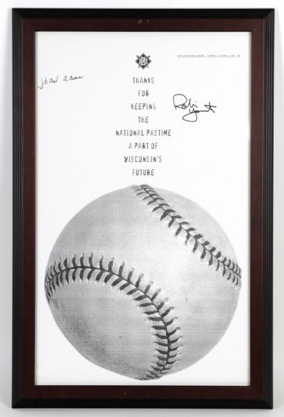 1995 Robin Yount Hank Aaron Milwaukee Brewers Signed 16" x 26" Framed Print (JSA)