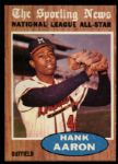 1962 Hank Aaron Milwaukee Braves Topps #394 Sporting News All Star Trading Card