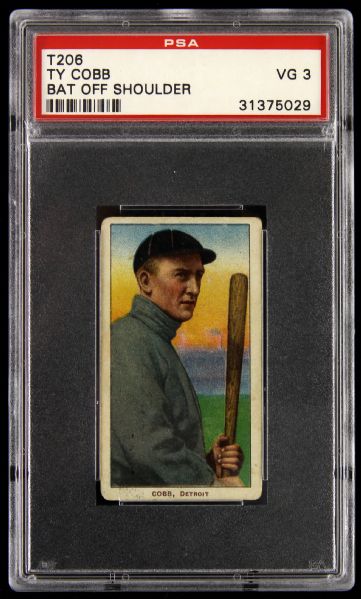 1909-11 T206 Ty Cobb Detroit Tigers Baseball Card Bat Off Shoulder Graded (PSA 3)