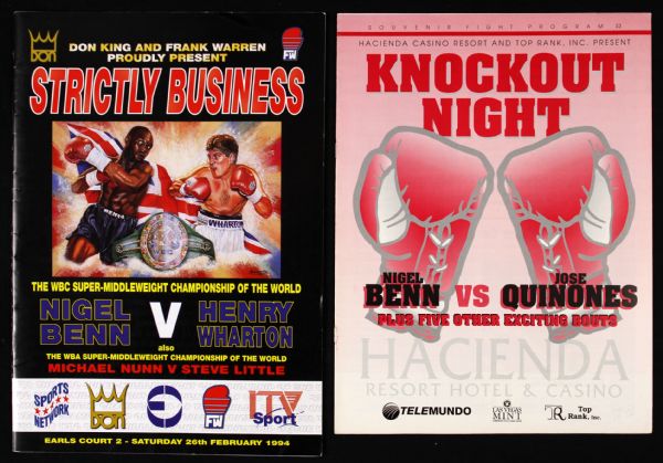 1989-96 Nigel Benn World Middle & Super Middleweight Champion Fight Program Collection - Lot of 8