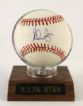 1984-94 Nolan Ryan Texas Rangers Single Signed OAL Brown Baseball (JSA)