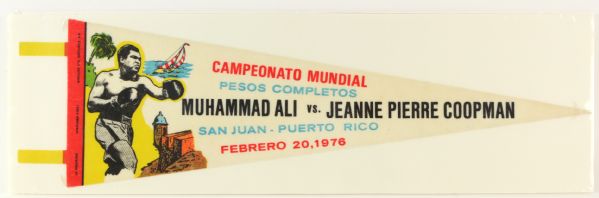 1976 Muhammad Ali vs. Jeanne Pierre Coopman Matted Spanish Language Fight Pennant