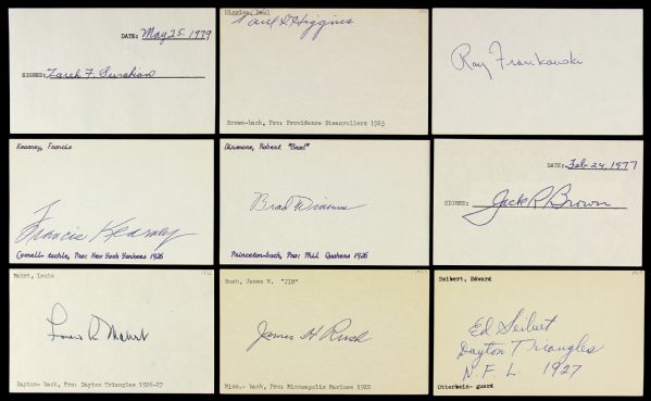 1920s-40s Era Football Players Signed 3" x 5" Index Card Collection - Lot of 9 