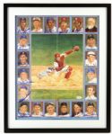 1990 Perez Steele Signed 21" x 25" Framed and Matted Print with 13 Signatures Aaron Banks Yastrzremski Bench (JSA Full Letter)