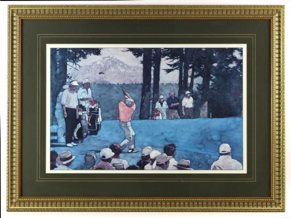 1982 Arnold Palmer 32" x 42" Framed Matted Teeing Off Denver Champions of Golf Print
