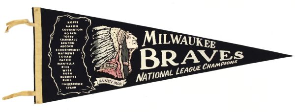 1958 Milwaukee Braves National League Champions Full Size 29" Pennant