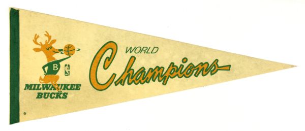 1970s Milwaukee Bucks Full Size 29" Pennant - Lot of 2 w/ World Champions Pennant