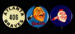 1960s-70s Atlanta Braves 2" Pinback Button Collection - Lot of 3 