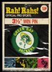 1968 Green Bay Packers MOC Rah! Rahs! Official Pro Sports 3 1/2" Win Pin