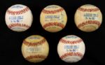 1980s Multi Clubhouse Signed OAL MacPhail/Brown Baseball Collection - Lot of 5 w/ 47 Total Signatures Including Reggie Jackson, Dave Winfield, Robin Yount & More