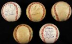 1980's Multi Clubhouse Signed OAL MacPhail/Brown Baseball Collection - Lot of 5 w/ 47 Total Signatures Including Reggie Jackson, Dave Winfield, Robin Yount & More