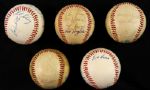 1980's Multi Clubhouse Signed OAL MacPhail/Brown Baseball Collection - Lot of 5 w/ 47 Total Signatures Including Reggie Jackson, Dave Winfield, Robin Yount & More
