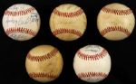 1980's Multi Clubhouse Signed OAL MacPhail/Brown Baseball Collection - Lot of 5 w/ 47 Total Signatures Including Reggie Jackson, Dave Winfield, Robin Yount & More