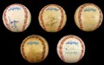 1980's Multi Clubhouse Signed OAL MacPhail/Brown Baseball Collection - Lot of 5 w/ 47 Total Signatures Including Reggie Jackson, Dave Winfield, Robin Yount & More