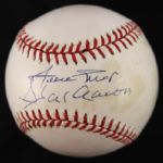 1989-93 Hank Aaron Willie Mays Signed ONL White Baseball (JSA)