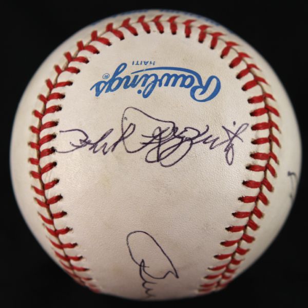 1988 Don Mattingly Billy Martin Phil Rizzuto Tommy John Signed OAL Brown Baseball (JSA)