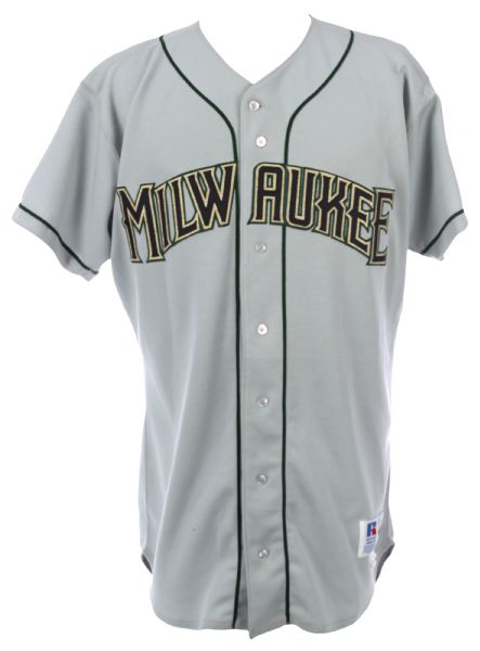 1996 Byron Browne Milwaukee Brewers Spring Training Road Jersey & Adjustable Cap (MEARS LOA)