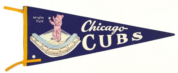 1950s / 80s Chicago Cubs Wrigley Field Full Size 29" Pennant - Lot of 2