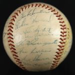 1956 New York Yankees World Series Champions Team Signed OAL Harridge Baseball w/ 25 Signatures Including Mickey Mantle (Clubhouse), Yogi Berra, Billy Martin & More (JSA)