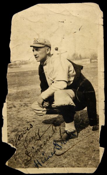 1920s (late)  Heinie Groh Cincinnati Reds Signed 3" x 5.5" Photo From Personal Collection w/ Lengthy Inscription on Reverse (JSA)
