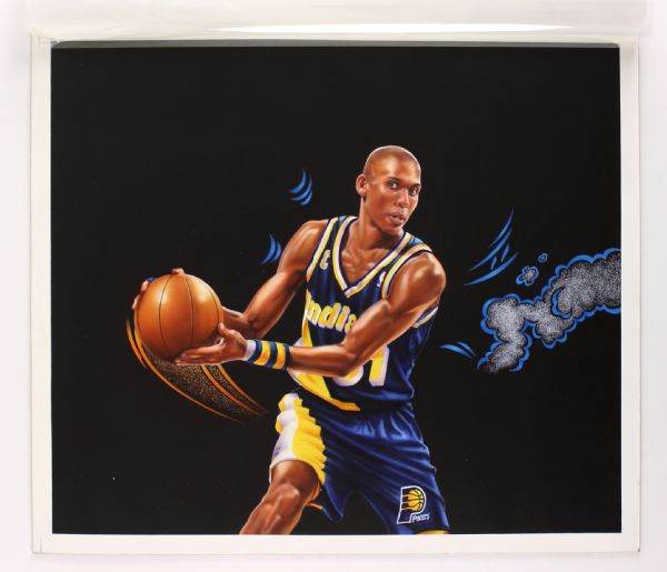 1995 Reggie Miller Indiana Pacers Original Richard Farrell Artwork Used in Production of McDonalds Commemorative Cups