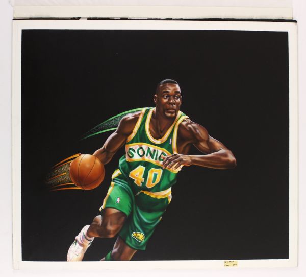1995 Shawn Kemp Seattle Supersonics Original Richard Farrell Artwork Used in Production of McDonalds Commemorative Cups