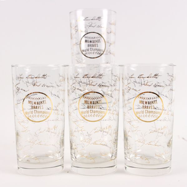1957 Milwaukee Braves World Champions Drinking Glass - Lot of 4