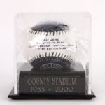 2000 Milwaukee Brewers Last Game at County Stadium Commemorative Baseball w/ Display Stand & COA 4163/5000
