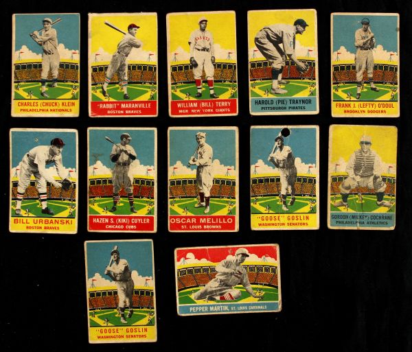 1933 DeLong Baseball Cards Traynor Terry Cuyler Cochrane Goslin Martin Lot of 12